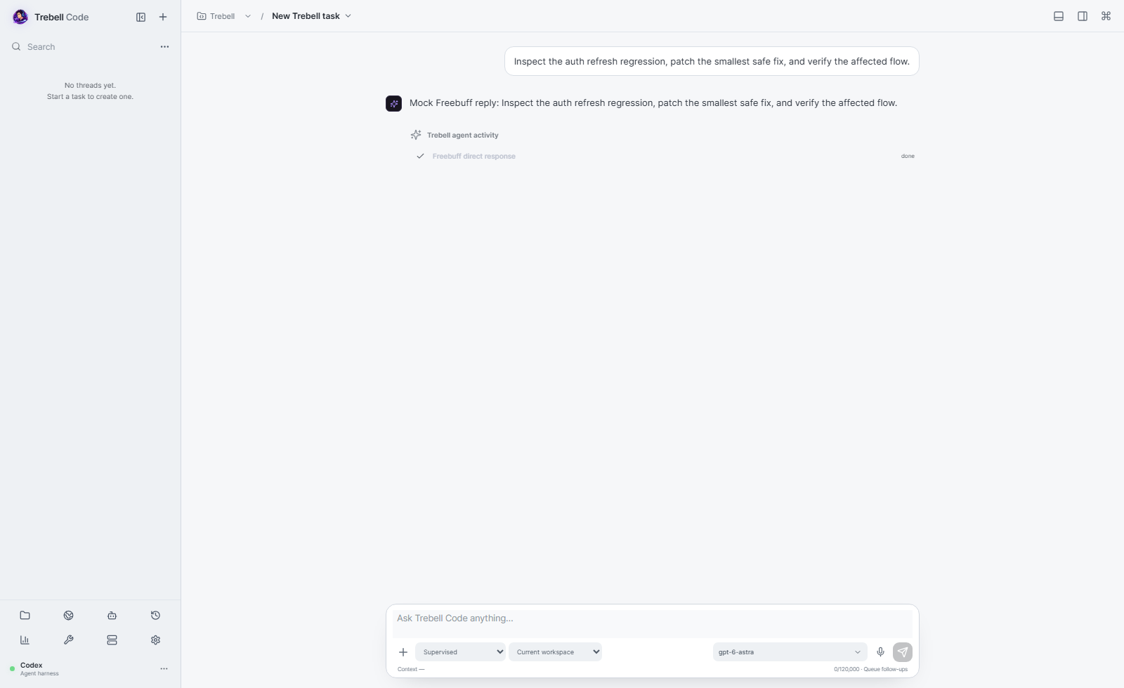 Trebell Code desktop workspace in light mode